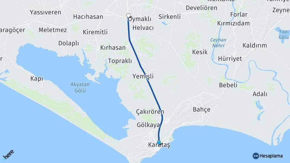 Adana Karataş Yüzbaşı Karataş Arası Kaç Km - Yol Haritası