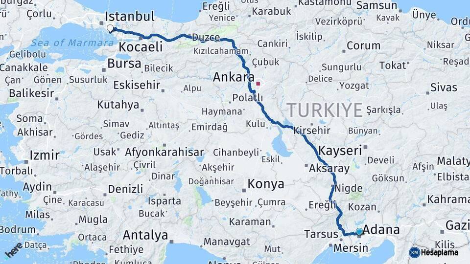 Adana Kartal İstanbul Arası Kaç Km - Yol Haritası