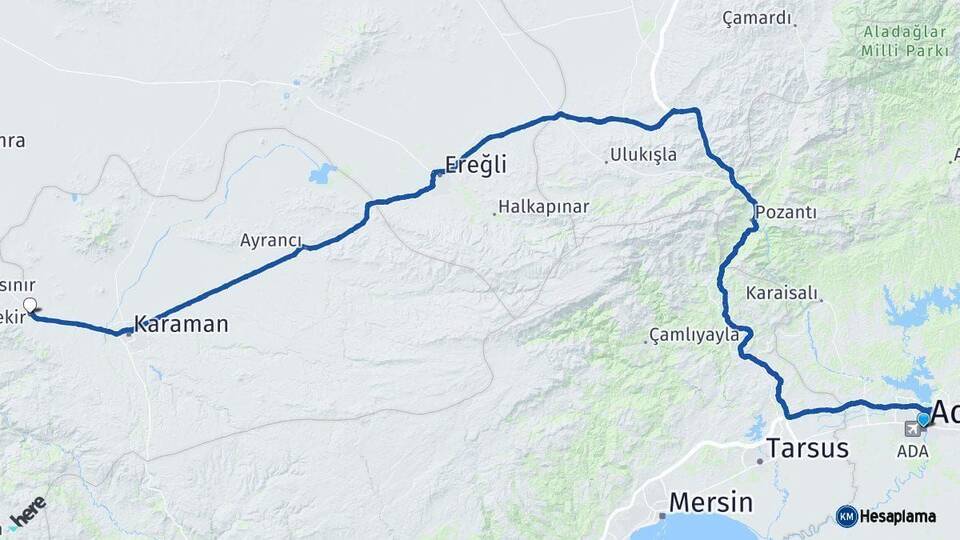 Adana Kazımkarabekir Karaman Arası Kaç Km - Yol Haritası