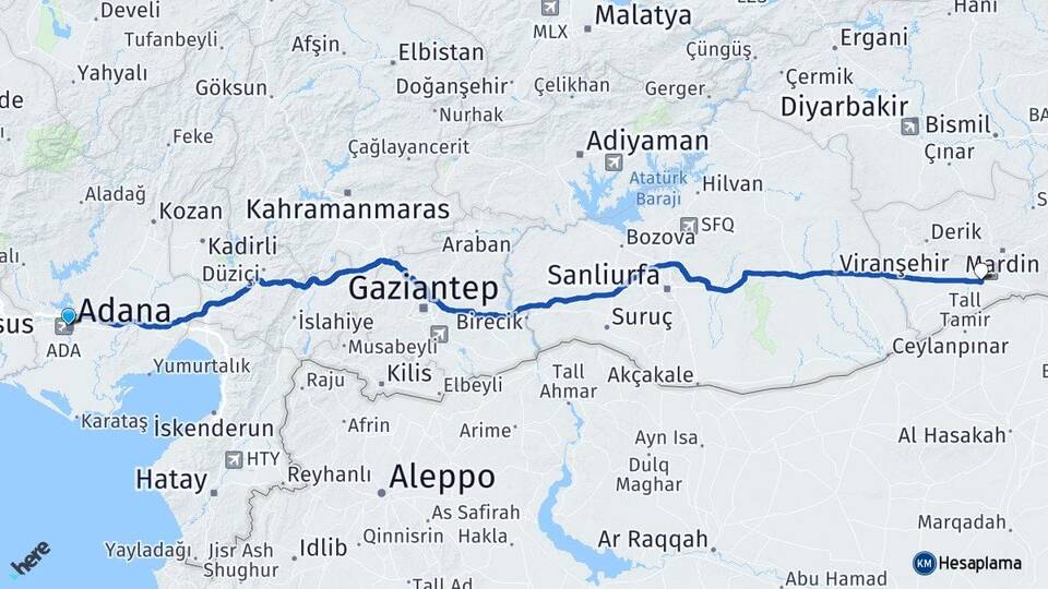 Adana Kızıltepe Mardin Arası Kaç Km - Yol Haritası