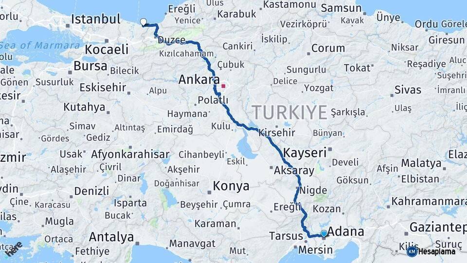 Adana Kocaali Sakarya Arası Kaç Km - Yol Haritası