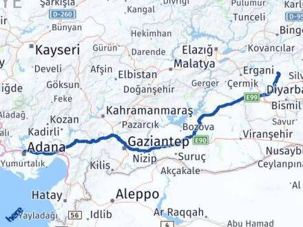 Adana Kocaköy Diyarbakır Arası Kaç Km - Yol Haritası