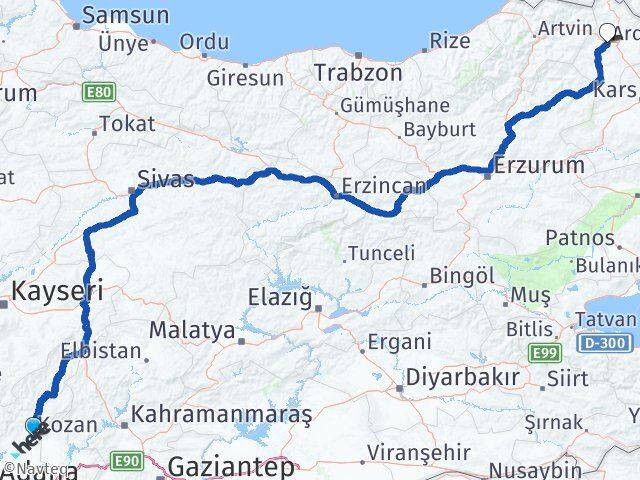 Adana Kozan Ardahan Arası Kaç Km - Yol Haritası