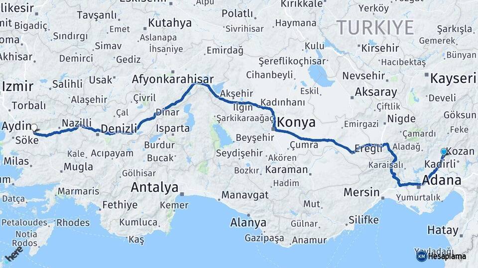Adana Kozan Aydın Arası Kaç Km - Yol Haritası