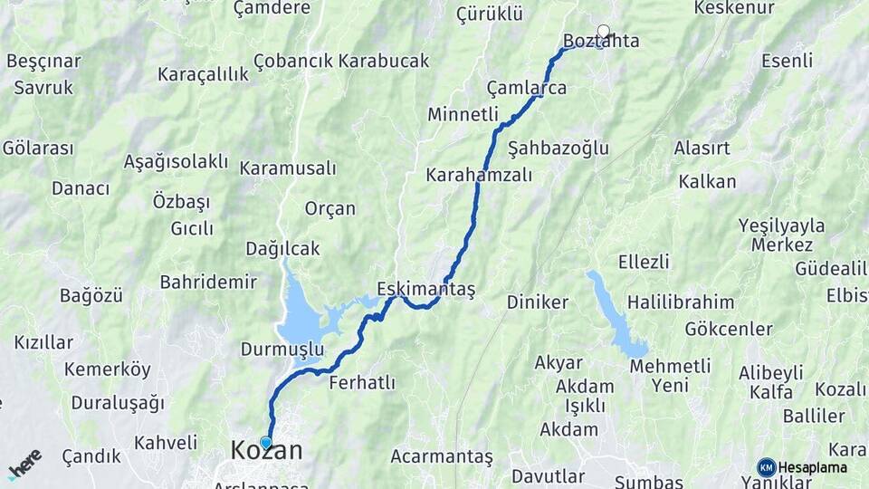 Adana Kozan Boztahta Kozan Arası Kaç Km - Yol Haritası