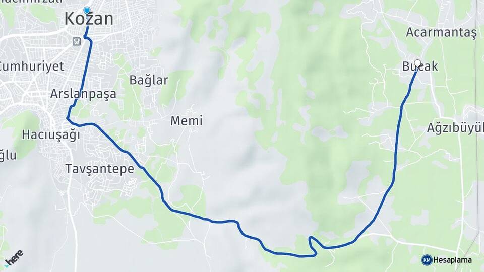 Adana Kozan Bucak Kozan Arası Kaç Km - Yol Haritası