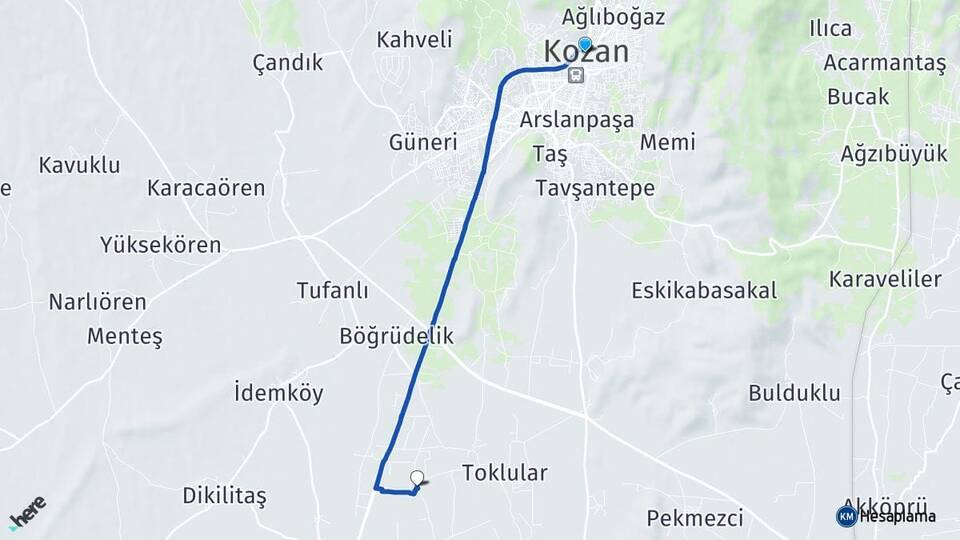 Adana Kozan Çukurören Kozan Arası Kaç Km - Yol Haritası