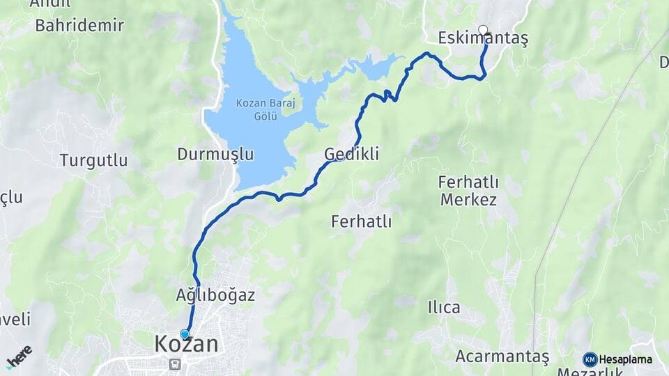 Adana Kozan Eskimantaş Kozan Arası Kaç Km - Yol Haritası