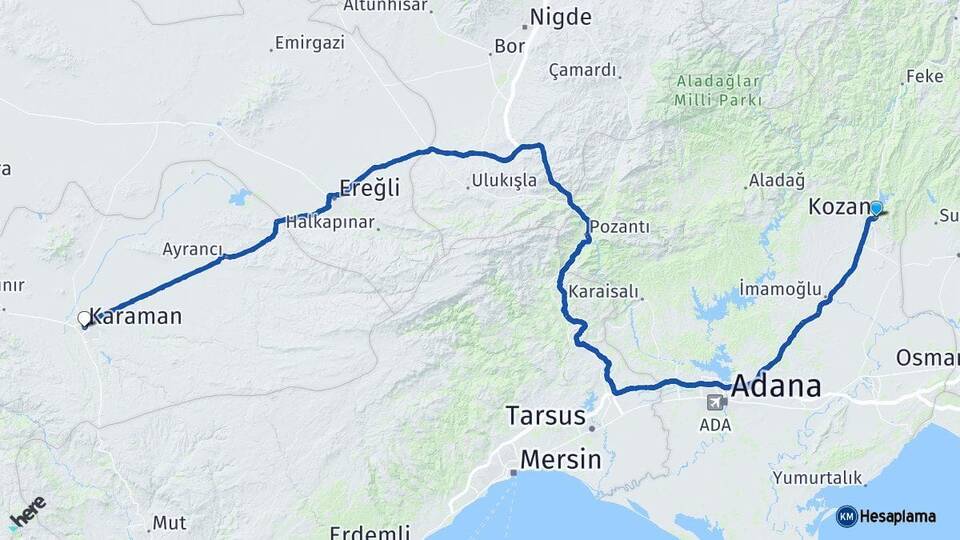 Adana Kozan Karaman Arası Kaç Km - Yol Haritası
