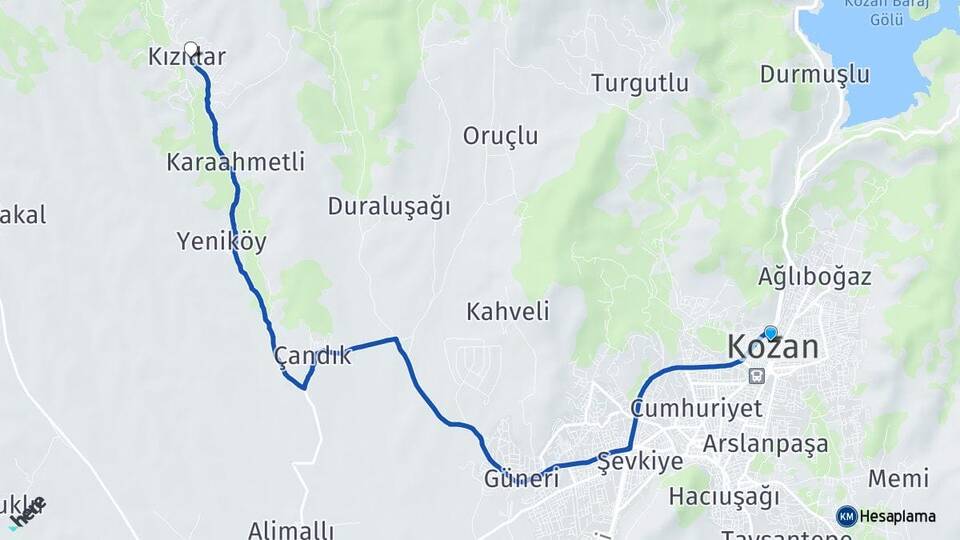 Adana Kozan Kızıllar Kozan Arası Kaç Km - Yol Haritası
