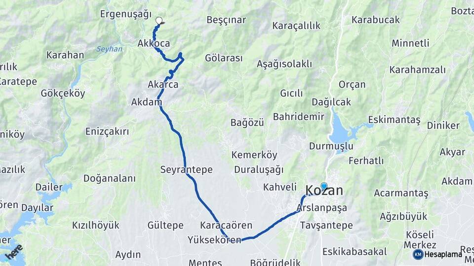Adana Kozan Kızlarsekisi Kozan Arası Kaç Km - Yol Haritası