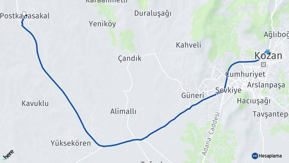 Adana Kozan Postkabasakal Kozan Arası Kaç Km - Yol Haritası
