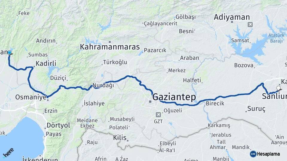 Adana Kozan Şanlıurfa Arası Kaç Km - Yol Haritası