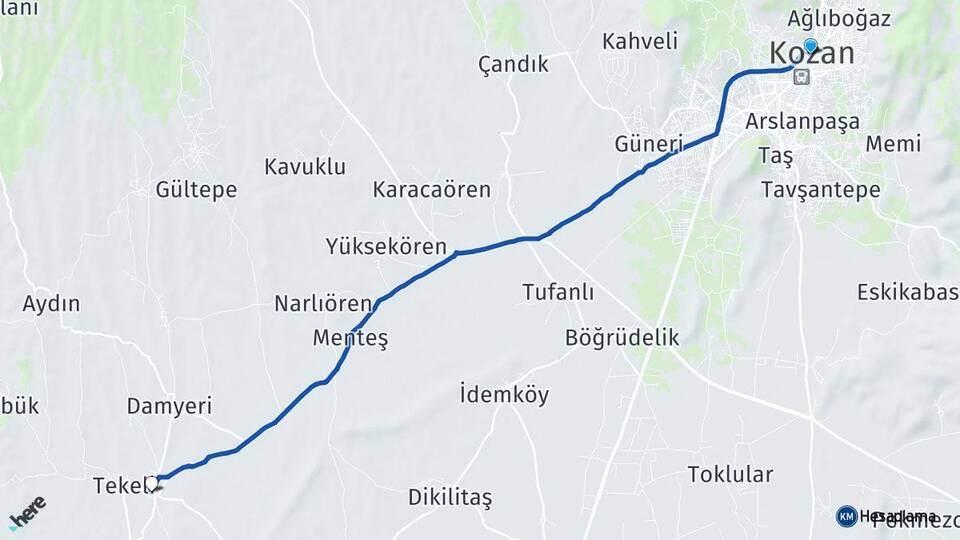 Adana Kozan Tepecikören Kozan Arası Kaç Km - Yol Haritası