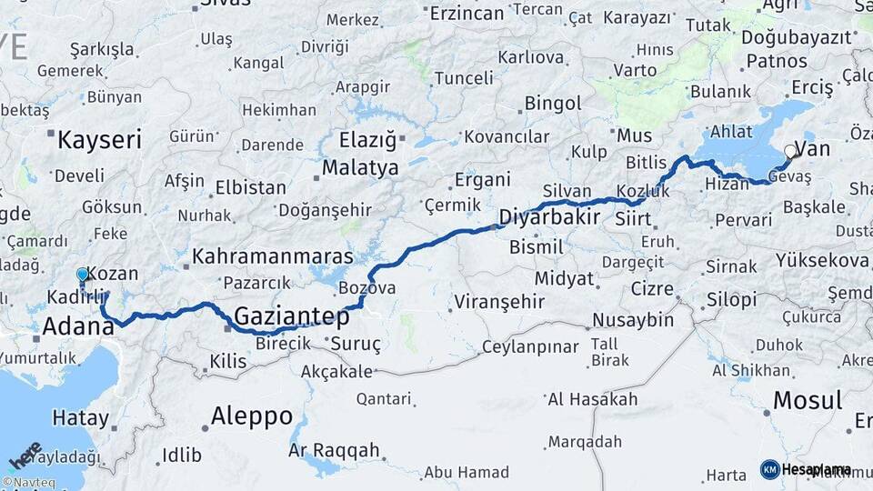 Adana Kozan Van Arası Kaç Km - Yol Haritası