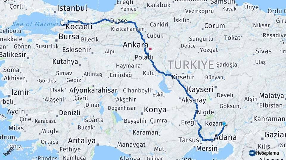 Adana Kozan Yalova Arası Kaç Km - Yol Haritası