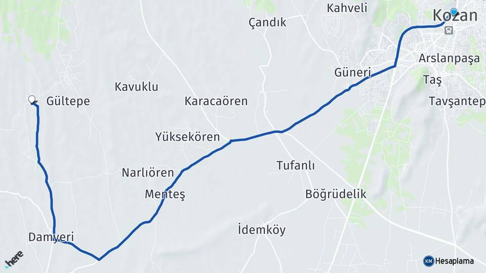 Adana Kozan Zerdali Kozan Arası Kaç Km - Yol Haritası
