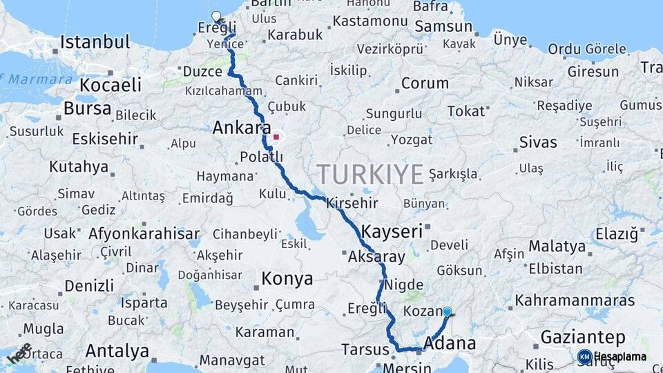 Adana Kozan Zonguldak Arası Kaç Km - Yol Haritası