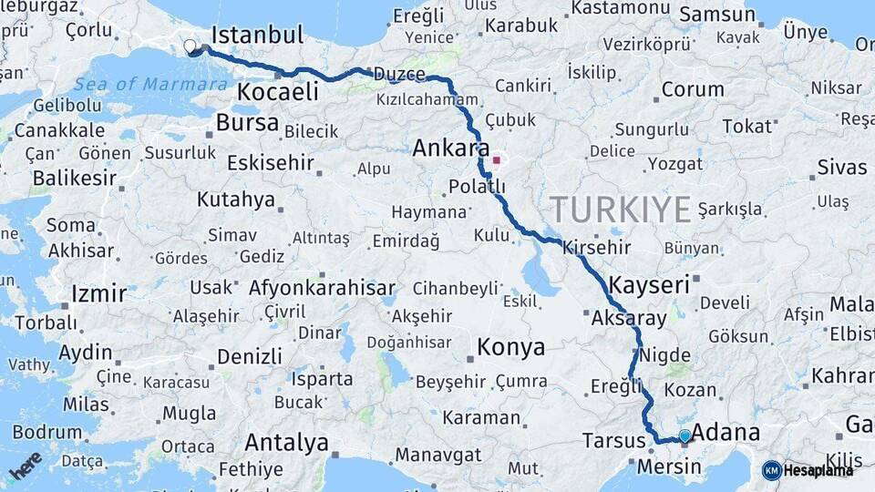 Adana Küçükçekmece İstanbul Arası Kaç Km - Yol Haritası