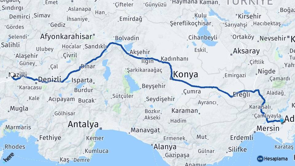 Adana Kuyucak Aydın Arası Kaç Km - Yol Haritası