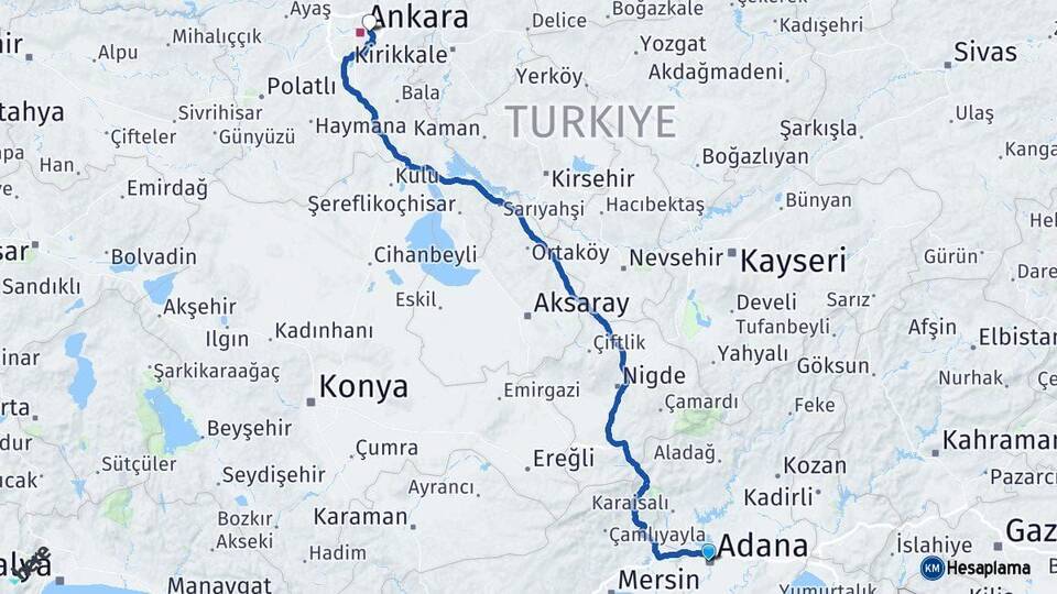Adana Mamak Ankara Arası Kaç Km - Yol Haritası