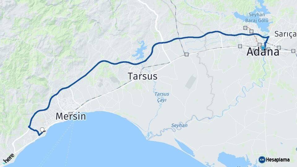Adana Mezitli Mersin Arası Kaç Km - Yol Haritası