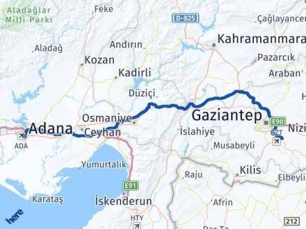 Adana Oğuzeli Gaziantep Arası Kaç Km - Yol Haritası