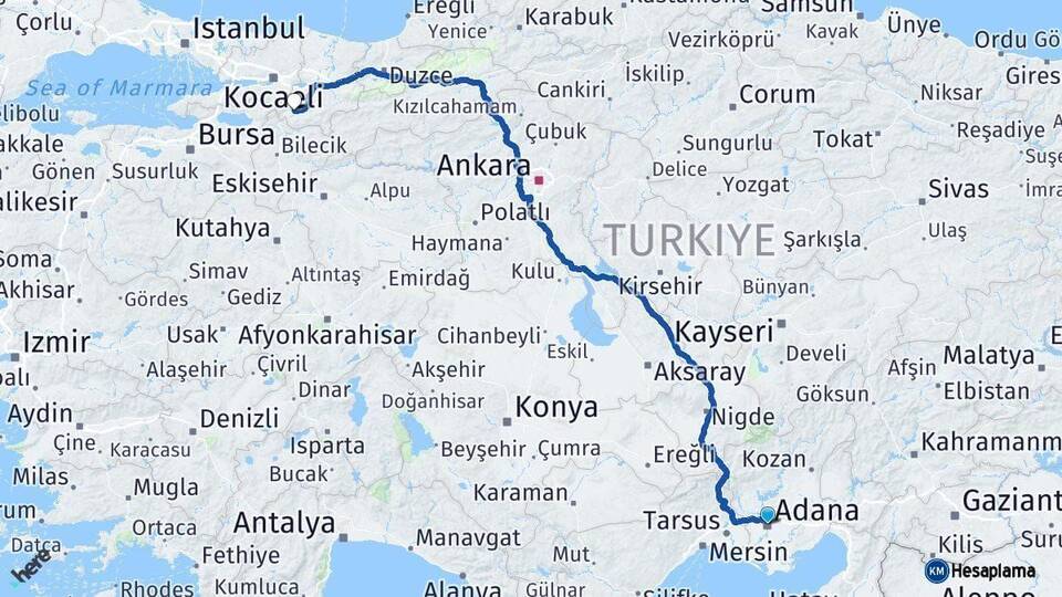 Adana Pamukova Sakarya Arası Kaç Km - Yol Haritası