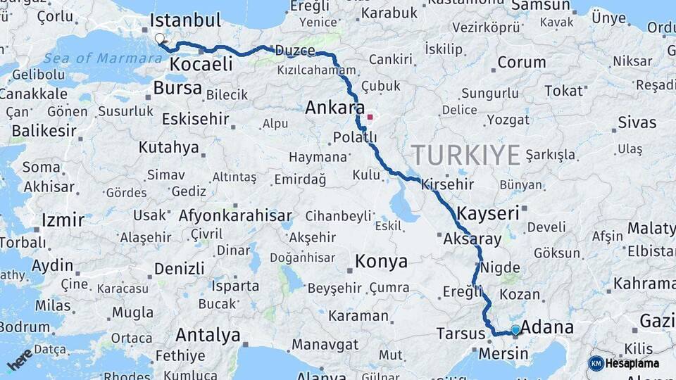Adana Pendik İstanbul Arası Kaç Km - Yol Haritası