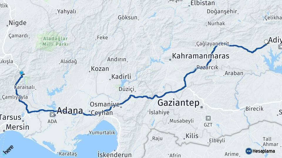 Adana Pozantı Adıyaman Arası Kaç Km - Yol Haritası