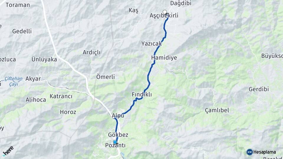 Adana Pozantı Aşçıbekirli Pozantı Arası Kaç Km - Yol Haritası