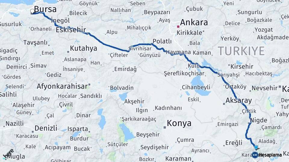 Adana Pozantı Bursa Arası Kaç Km - Yol Haritası