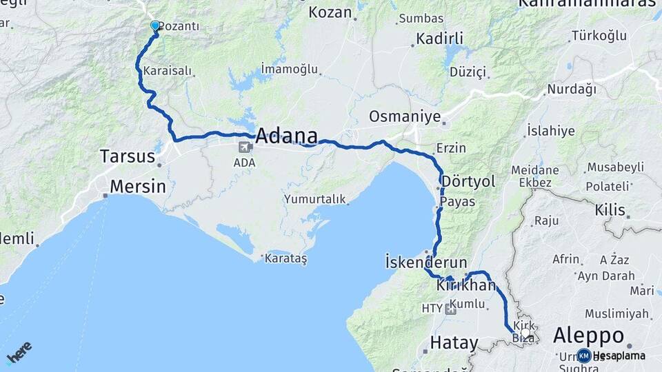 Adana Pozantı Cilvegözü Reyhanlı Hatay Arası Kaç Km - Yol Haritası