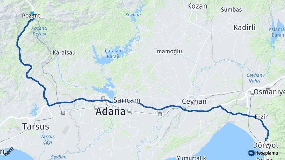 Adana Pozantı Dörtyol Hatay Arası Kaç Km - Yol Haritası