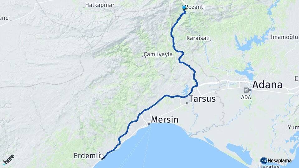 Adana Pozantı Erdemli Mersin Arası Kaç Km - Yol Haritası