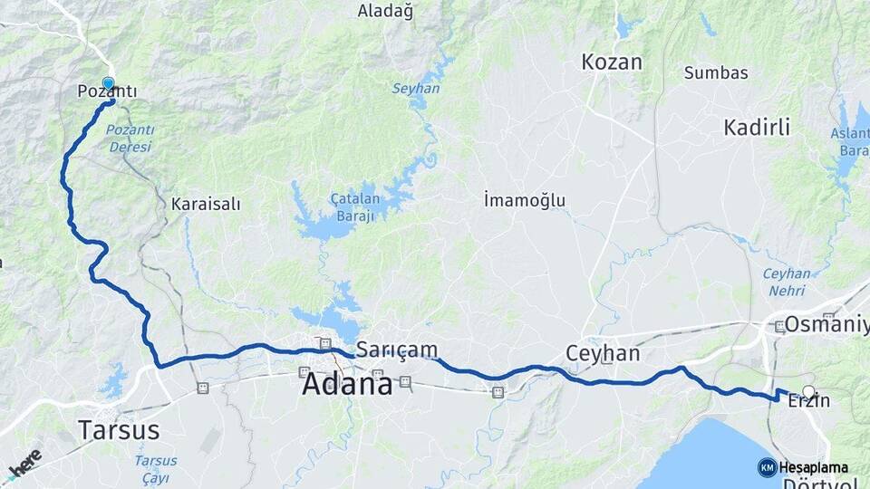 Adana Pozantı Erzin Hatay Arası Kaç Km - Yol Haritası