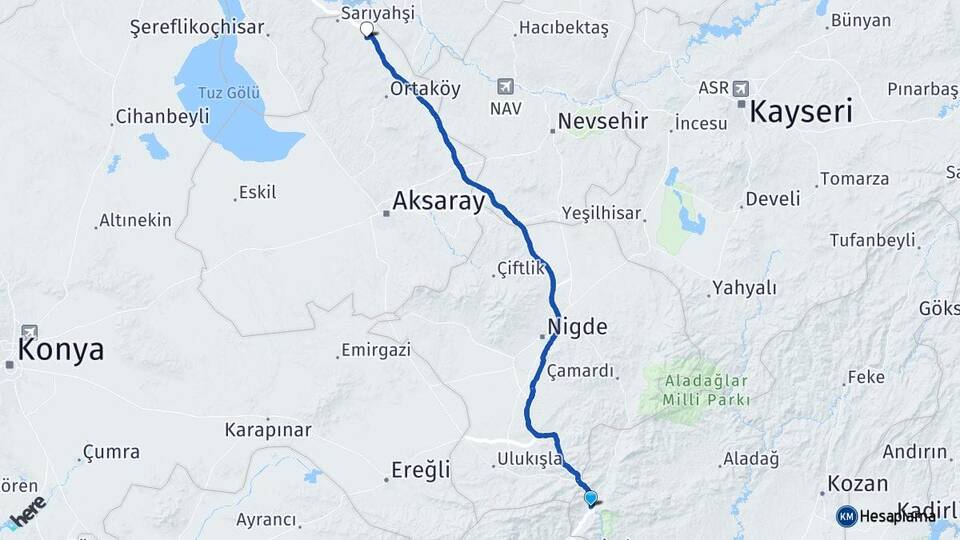 Adana Pozantı Harmandalı Ortaköy Aksaray Arası Kaç Km - Yol Haritası
