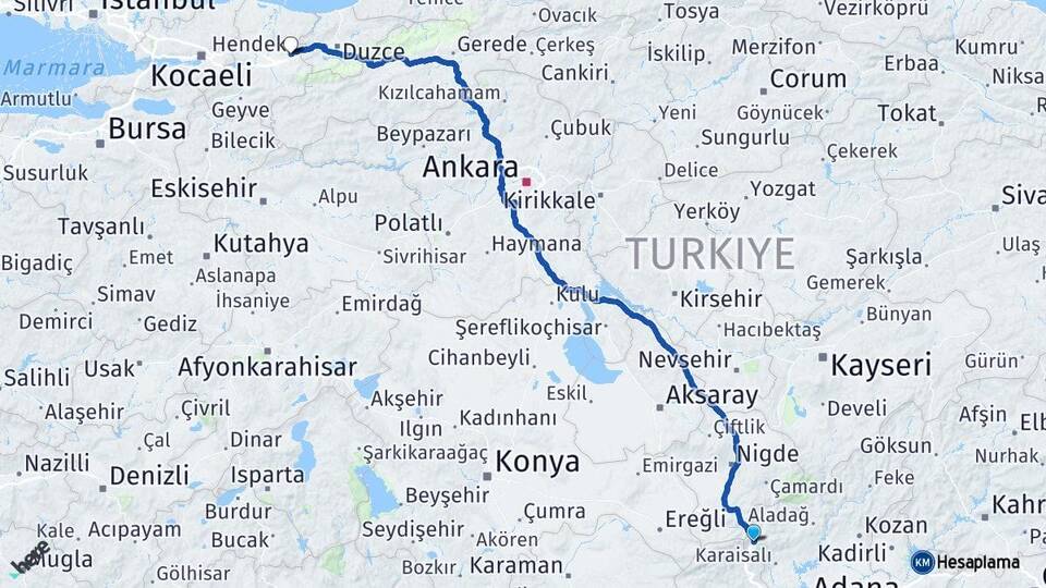 Adana Pozantı Hendek Sakarya Arası Kaç Km - Yol Haritası