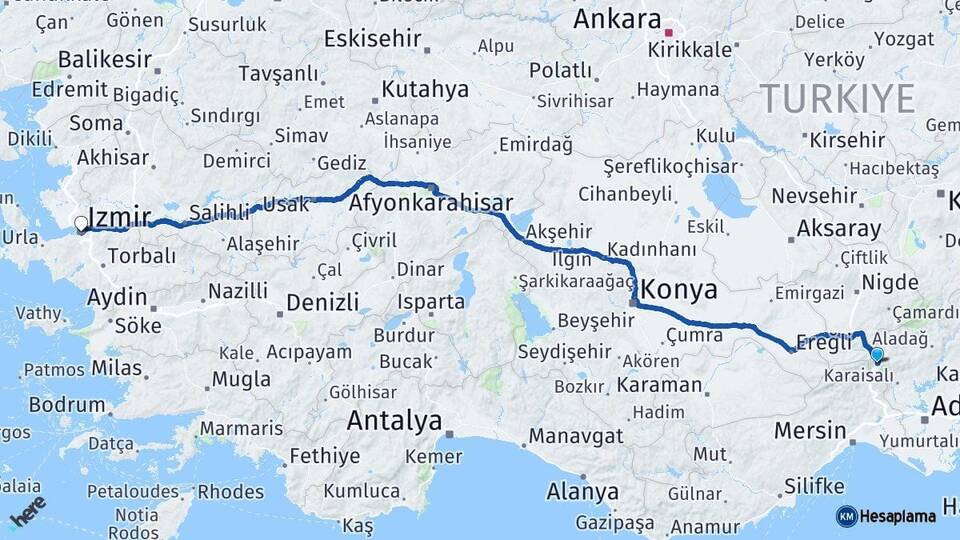 Adana Pozantı İzmir Arası Kaç Km - Yol Haritası