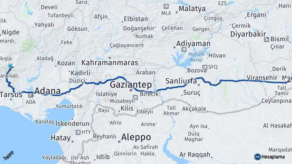 Adana Pozantı Kızıltepe Mardin Arası Kaç Km - Yol Haritası