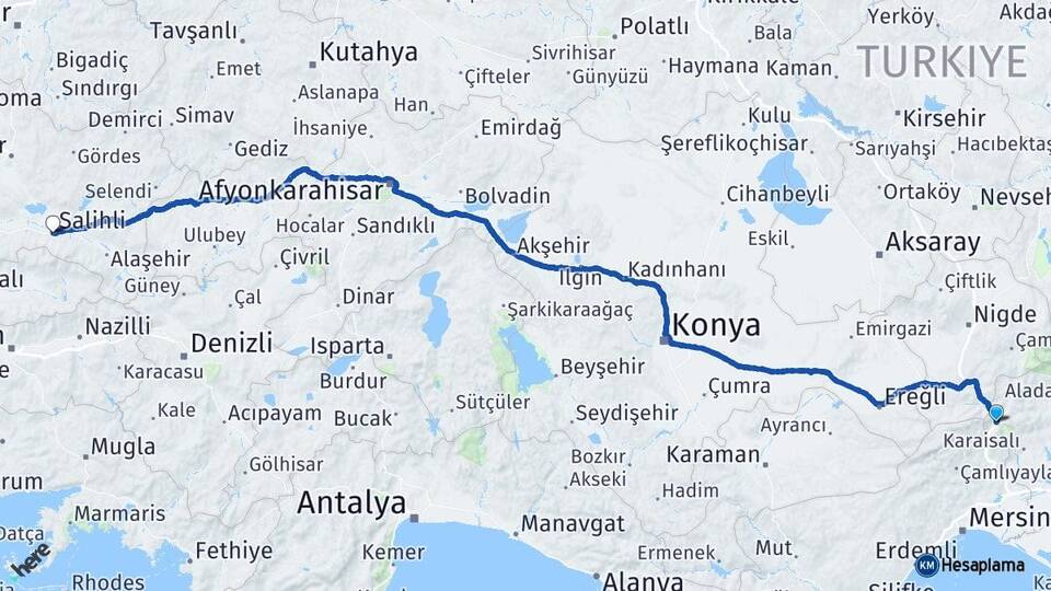 Adana Pozantı Salihli Manisa Arası Kaç Km - Yol Haritası