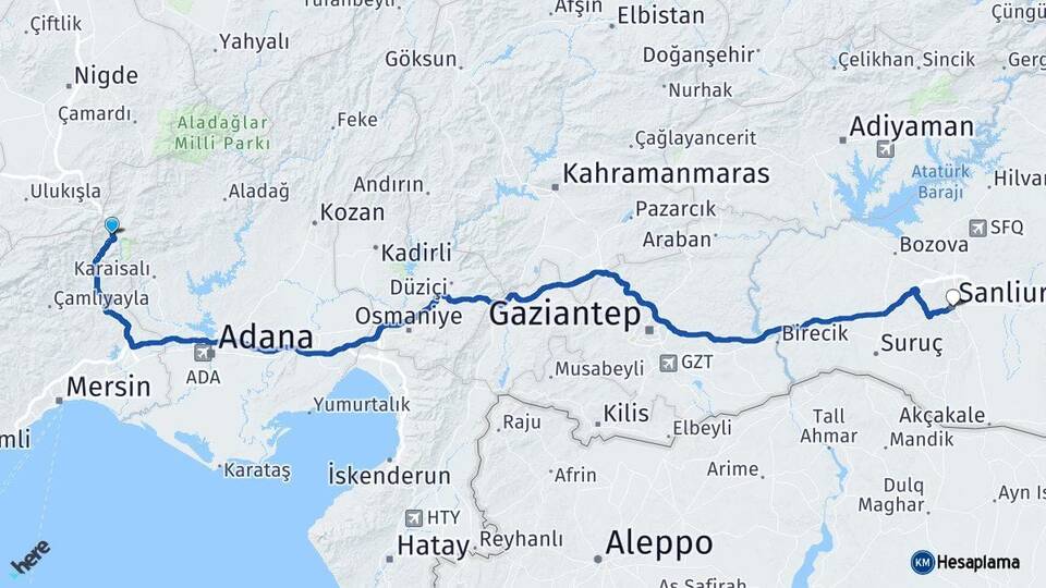 Adana Pozantı Şanlıurfa Arası Kaç Km - Yol Haritası