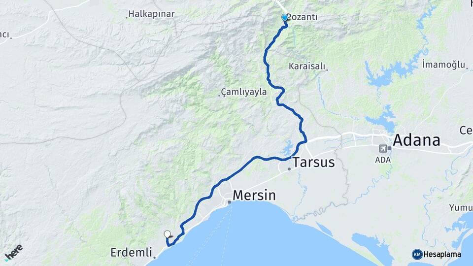 Adana Pozantı Tömük Erdemli Mersin Arası Kaç Km - Yol Haritası
