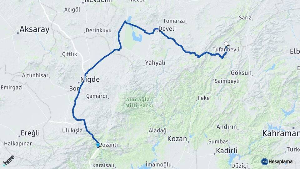 Adana Pozantı Tufanbeyli Arası Kaç Km - Yol Haritası