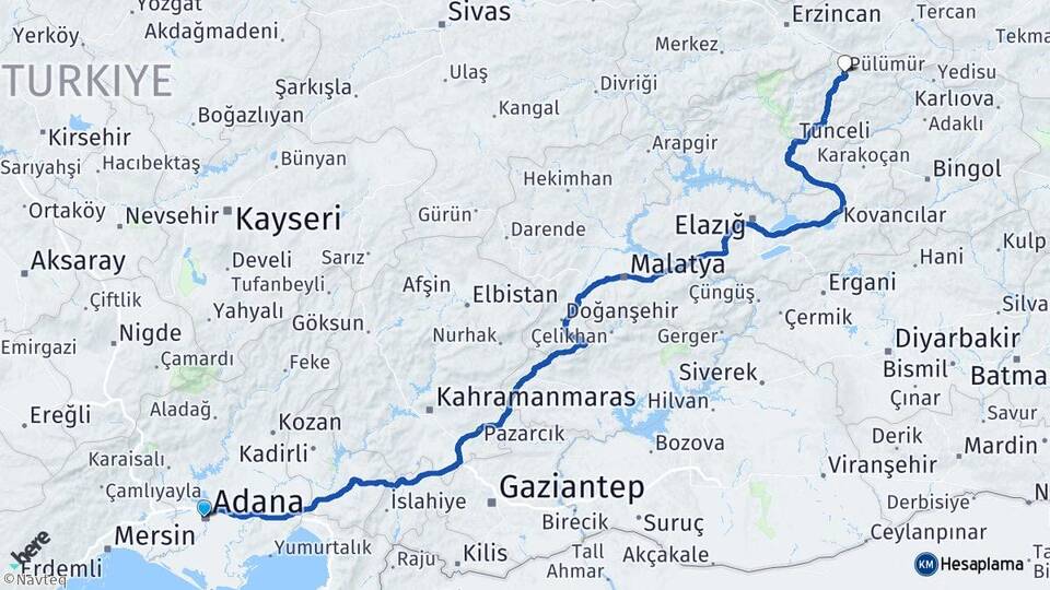 Adana Pülümür Tunceli Arası Kaç Km - Yol Haritası