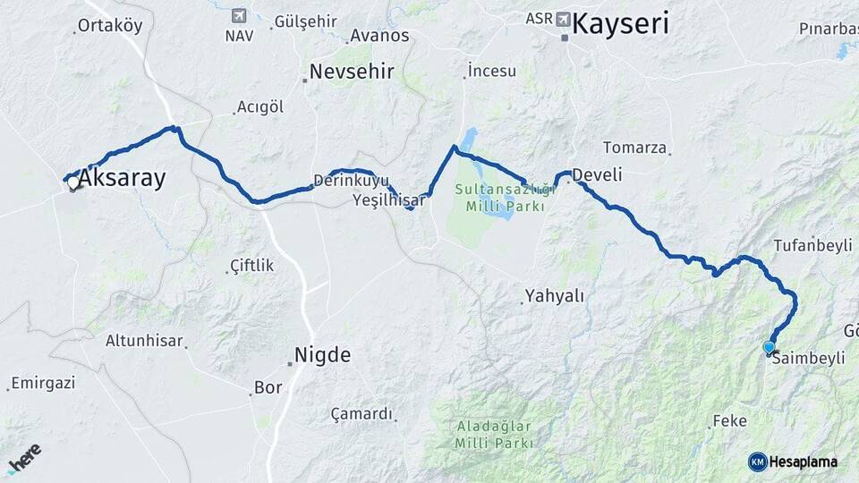 Adana Saimbeyli Aksaray Arası Kaç Km - Yol Haritası