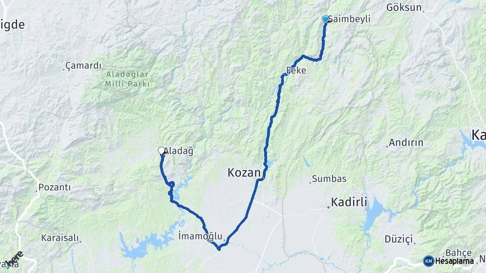 Adana Saimbeyli Aladağ Arası Kaç Km - Yol Haritası