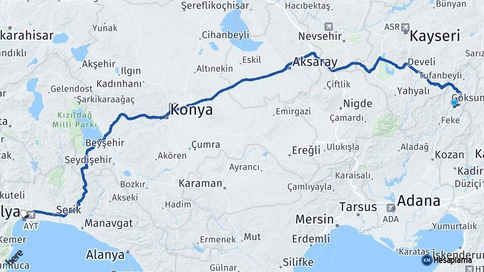Adana Saimbeyli Antalya Arası Kaç Km - Yol Haritası