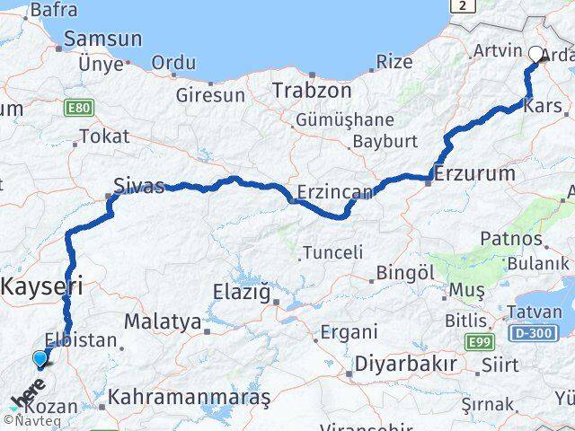 Adana Saimbeyli Ardahan Arası Kaç Km - Yol Haritası