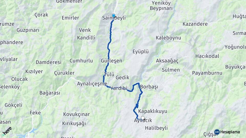 Adana Saimbeyli Ayvacık Saimbeyli Arası Kaç Km - Yol Haritası